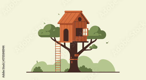 Charming Treehouse Illustration: A Playful Abode Nestled Amongst Lush Greenery and Branches