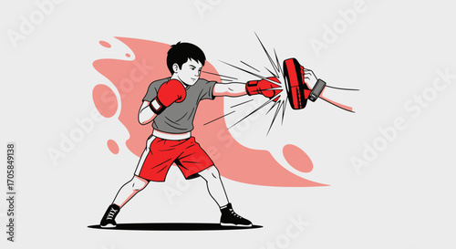 Boxer's Training: A Vibrant Illustration Of Punches And Focus In Sport Activity