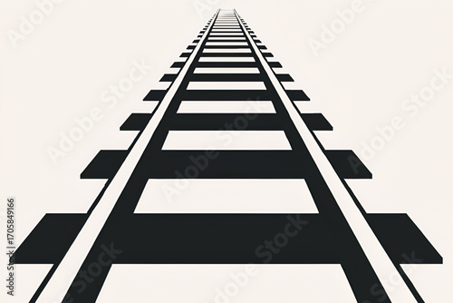 Railroad track perspective transportation travel black white illustration