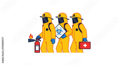 Three Hazmat Personnel in Protective Gear.