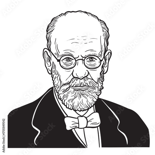 	
Sigmund Freud - father of psychoanalysis, portrait. Vector illustration	