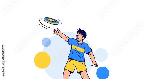 Boy Playing With Flying Disc Outdoors Showing Joy Amidst Sunny Day Recreation