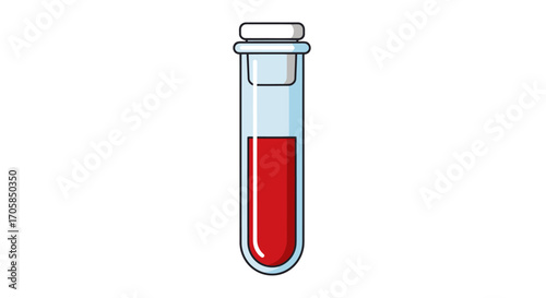 A simple cartoon illustration of a glass test tube filled with a red blood sample.