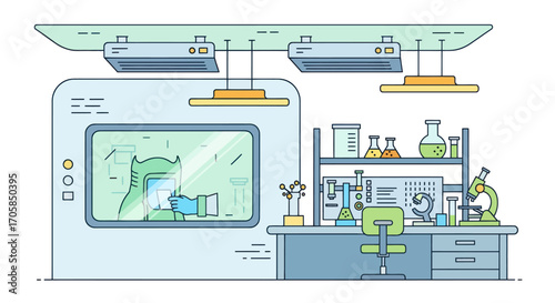 Modern Laboratory with Scientific Equipment and Incubator.