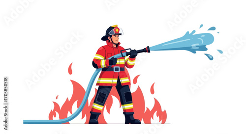 Brave Firefighter Extinguishes Flames with Powerful Water Stream in Action