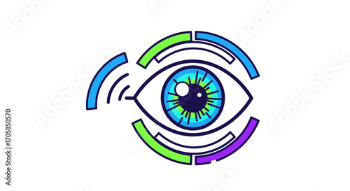 Stylized Eye with Colorful Segmented Circle and Wireless Signal Icon.