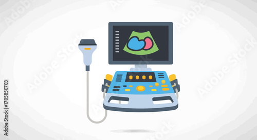 Ultrasound Machine with Screen Displaying Fetal Image.