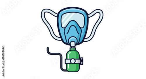 Medical Oxygen Mask with Green Tank Illustration for Breathing Support.