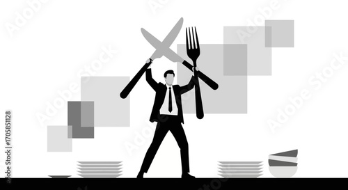 Business Concept Of Food Service Leadership And Culinary Excellence, Monochrome Style