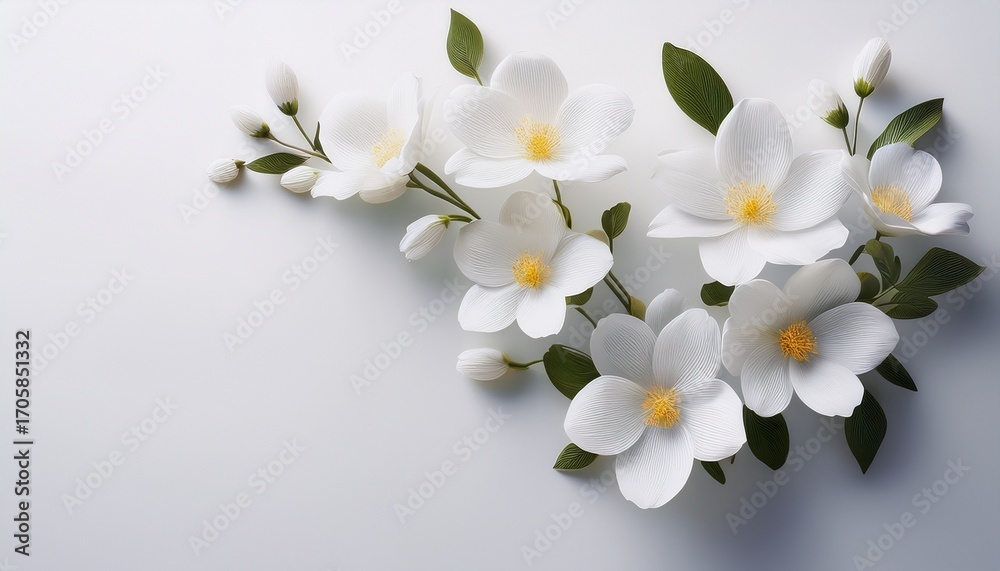 Obraz premium Elegant White Flowers On A White Background Minimalist Floral Photography