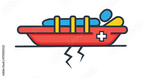 Red Emergency Rescue Stretcher with Patient Icon.