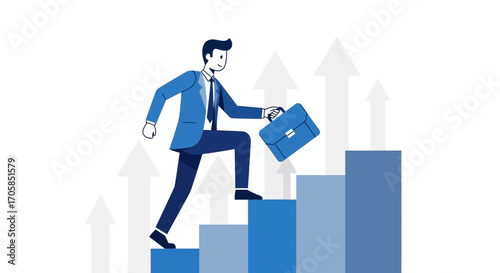 Business Professional Climbing Stairs toward Success, Career Ascension and Growth  Journey