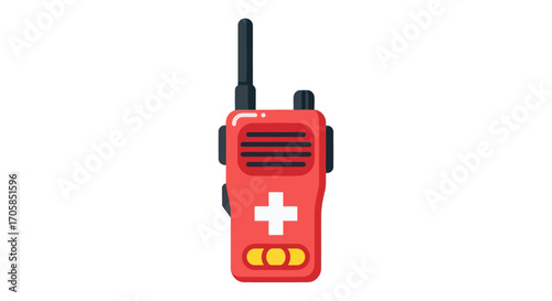 Red Emergency Radio with White Cross Symbol and Antenna.