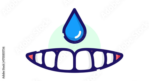 Water Drop Above Teeth: Dental Health and Hydration Concept.