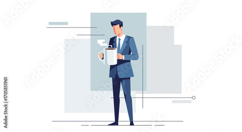 Businessman Holding a Fresh Cup of Coffee Ready for a Productive Office Start