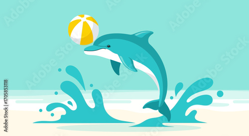Cheerful Dolphin Playing With a Ball in the Ocean Depicting Positive Summer Vibes