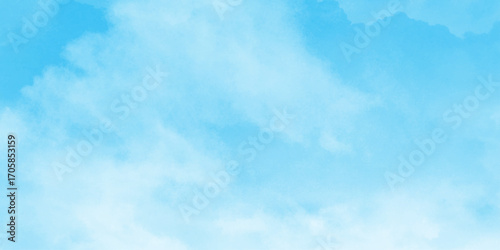 Abstract watercolor blue sky, painterly clouds and gradient, white clouds in a gentle watercolor style image, watercolor painting of a bright blue sky above a landscape of soft.