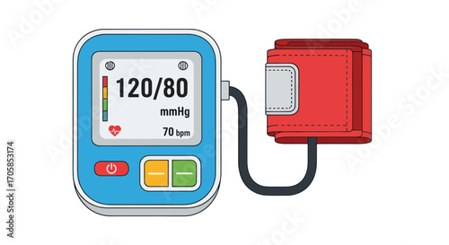Digital Blood Pressure Monitor with Cuff and Display Showing Readings.