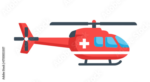 Red Medical Helicopter with White Cross Emblem.