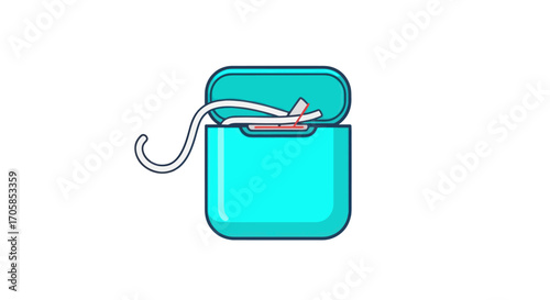 Turquoise Dental Floss Container with White Floss Strand.
