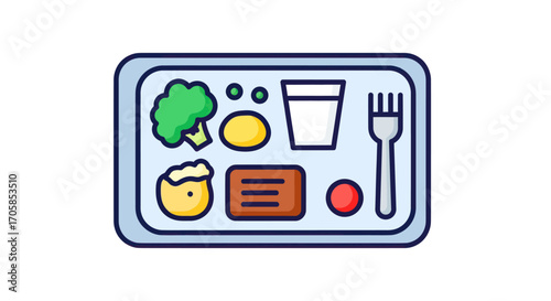 Illustrated School Lunch Tray with Various Food Items.