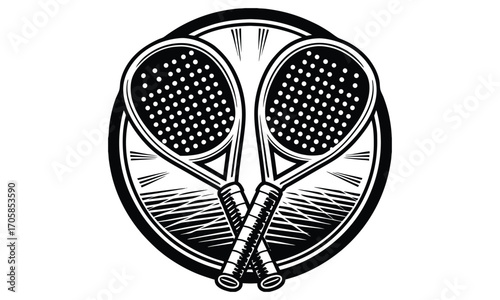 Crossed Tennis Racquets A Black and White Depiction