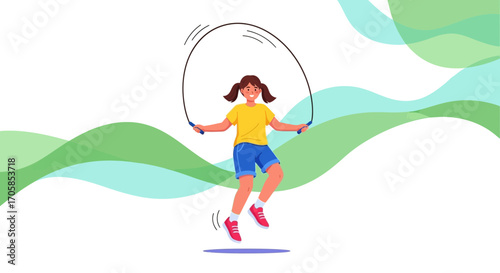 Cheerful Girl Skipping Rope Outdoors For Exercise, Physical Activity, And Wellbeing
