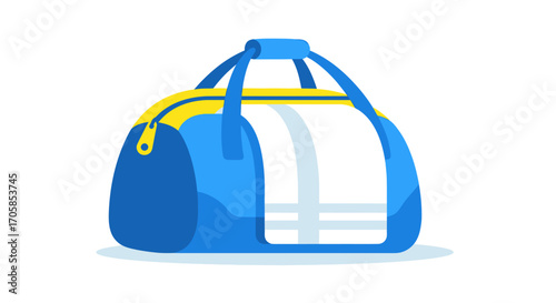 Cartoon Blue Duffel Bag with Yellow Accents.
