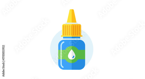 Small Blue Bottle with Yellow Cap and Dropper for Glue.