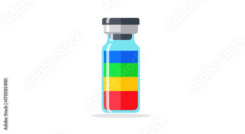Colorful Vial with Rainbow-Colored Liquid for Medical Purposes.