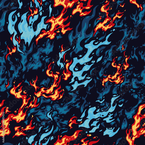 Colorful abstract fire patterns in dark background