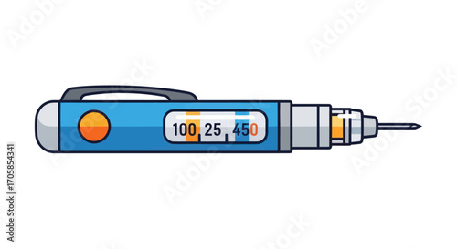 Modern blue insulin pen with dose display and needle for diabetes management.