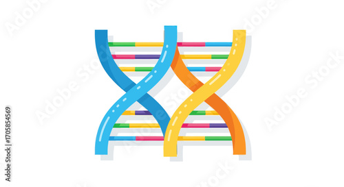 A vibrant colorful illustration of two DNA double helix strands side by side.