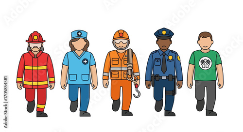Diverse Cartoon Professional Workers in Uniforms.