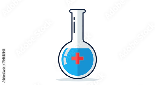 Simple Cartoon Illustration of a Laboratory Flask with a Plus Sign.