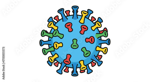 Cartoon Illustration of a Colorful Virus Particle.