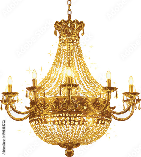 Fantasy Golden Chandelier with Radiant Glow – Vector Art
