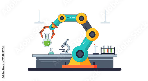 Robotic Arm Holding Beaker in Laboratory Setting.
