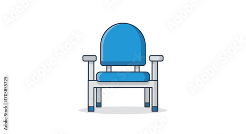 Simple Blue Upholstered Chair with Metal Frame.
