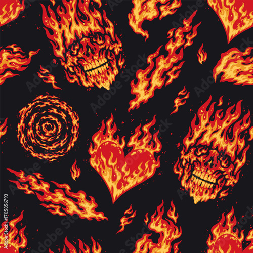Flames and fiery designs on a dark background
