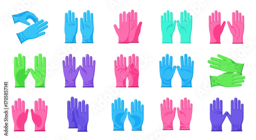 Collection of Colorful Disposable Nitrile Gloves.