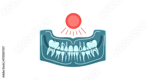 Panoramic Dental X-ray Showing Jawbone and Teeth with Red Light Source.