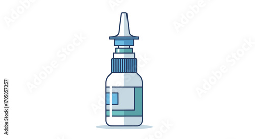 A blue and white medical nasal spray bottle with a nozzle applicator depicted in a clean line art style.