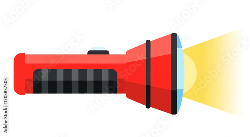Red and Black Flashlight with Bright Yellow Light Beam.