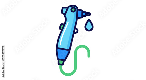 Blue and Green Ear Irrigation Syringe with Water Droplet.
