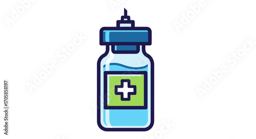 Medical Vaccine Vial with Green Cross Label.