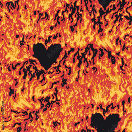 Flames creating heart shapes in a vibrant pattern