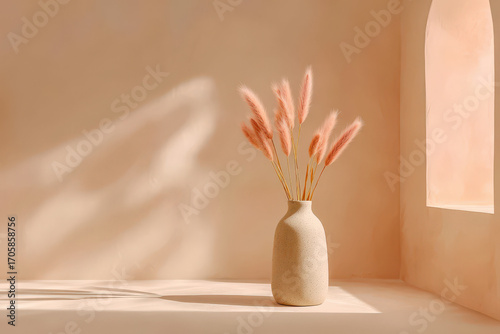 modern ceramic vase elegantly filled with dried flowers artistically arranged against clean background