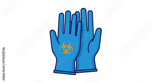 Blue Protective Gloves with Biohazard Warning Symbol.