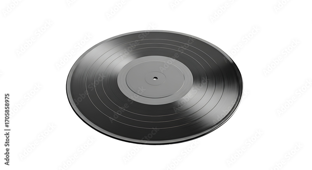 Obraz premium A dark, glossy vinyl record sits angled on a plain black background.